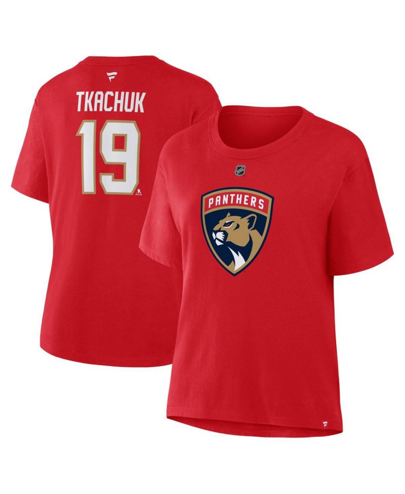 Women's Matthew Tkachuk Red Florida Panthers Authentic Stack Name & Number T-Shirt