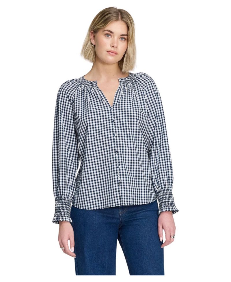 Women's Sandy Gingham Long-Sleeve V-Neck Blouse