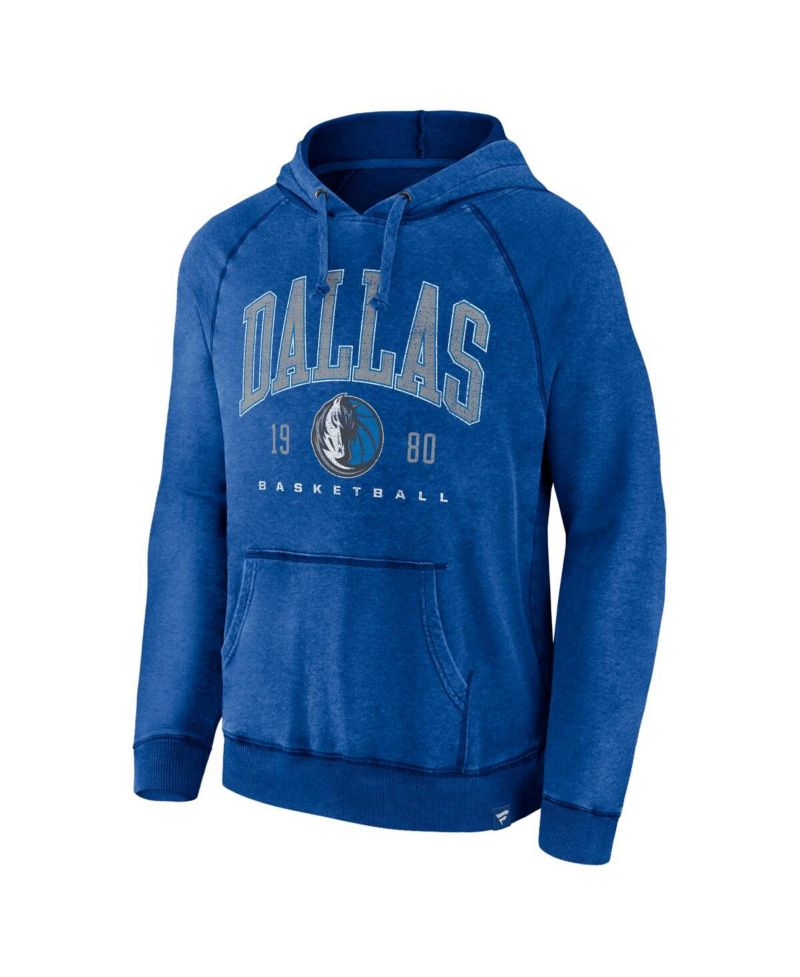 Men's Heather Blue Distressed Dallas Mavericks Foul Trouble Snow Wash Raglan Pullover Hoodie