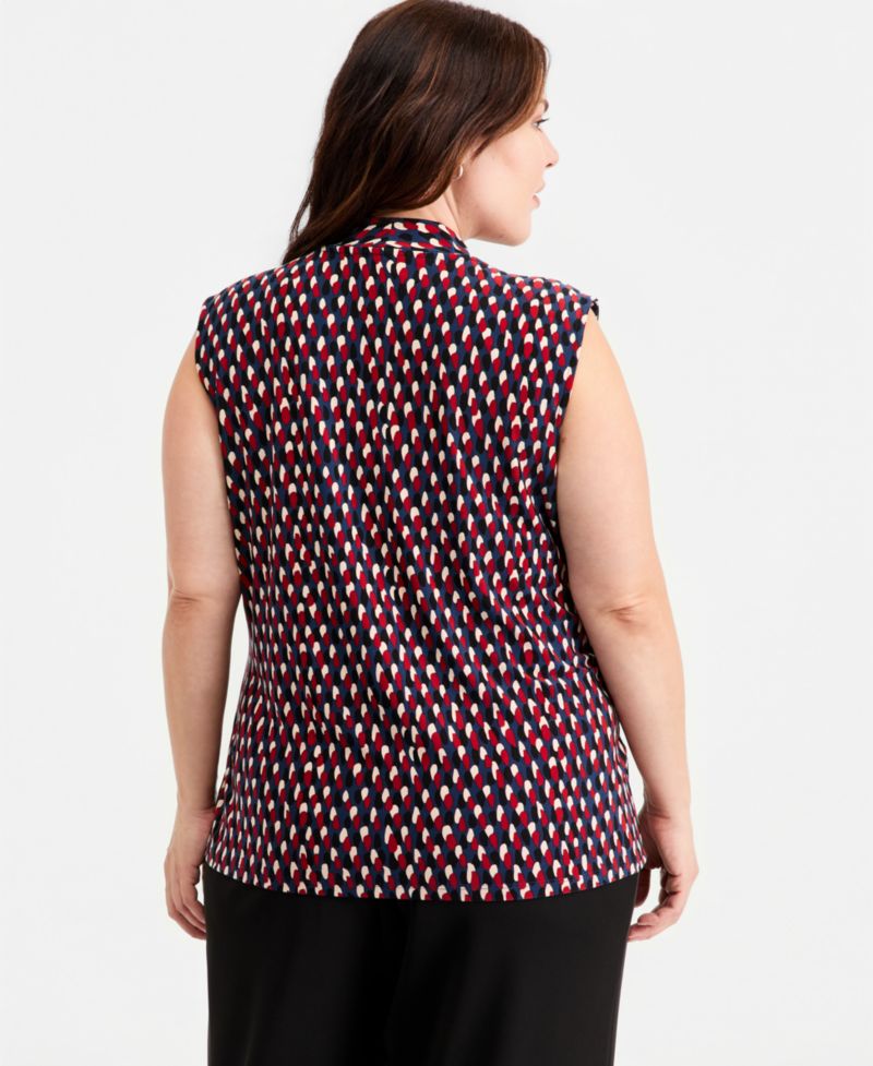 Plus Size Printed Surplice Sleeveless Top