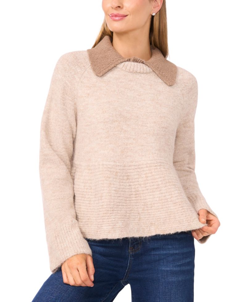 Women's Collared Peplum Long-Sleeve Sweater