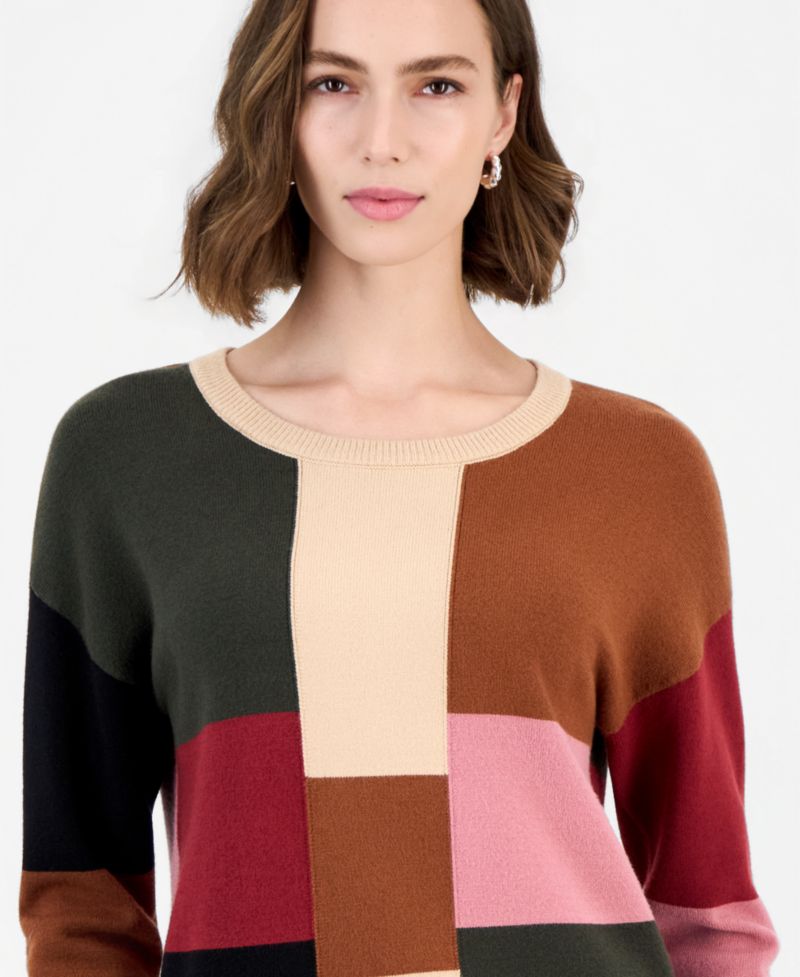 Women's Colorblock Crewneck Long-Sleeve Pullover Sweater