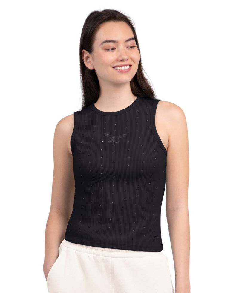 Women's Black Philadelphia Eagles Rhinestone Sprinkle Ribbed Tank