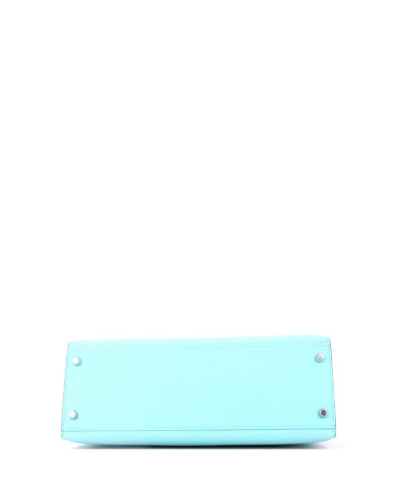 Pre-Owned Hermes Kelly 32 Handbag Blue Epsom with Palladium Hardware