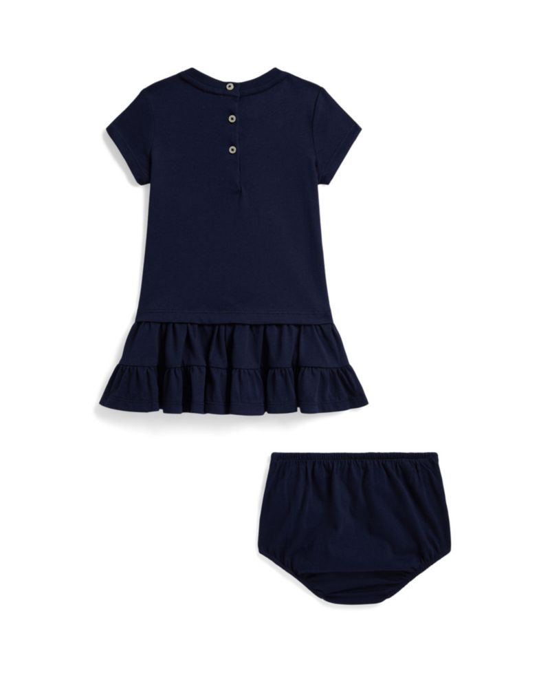 Baby Girls' Short Sleeve Polo Bear Tiered Dress and Bloomer 2-Piece Set