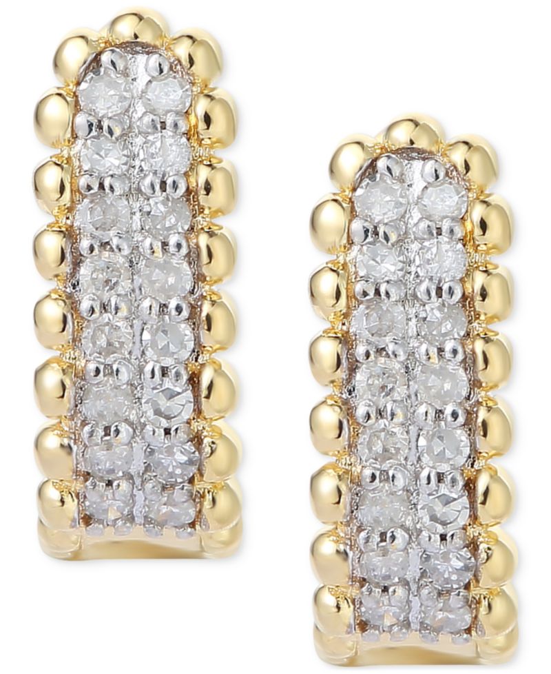 Diamond Bead Leverback Hoop Earrings (1/6 ct. t.w.) in Sterling Silver or 14k Gold-Plated Sterling Silver