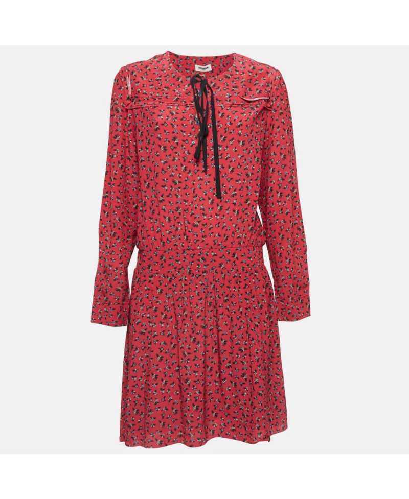 Women's Floral Print Crepe Tie-Up Neck Mini Dress