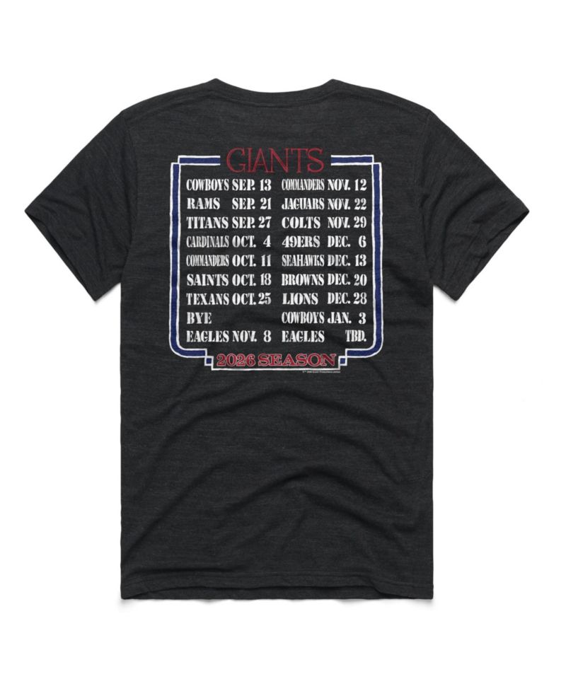 Men's and Women's Charcoal New York Giants 2026 NFL Schedule Queen Tri-Blend T-Shirt