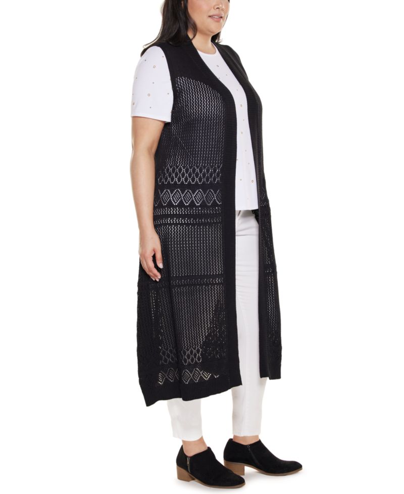 Plus Size Pointelle Sleeveless Duster Cardigan