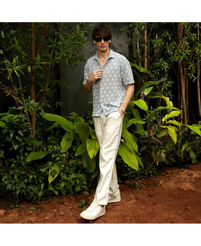 Men's Baby Blue Floral-Tactile Oversized Shirt