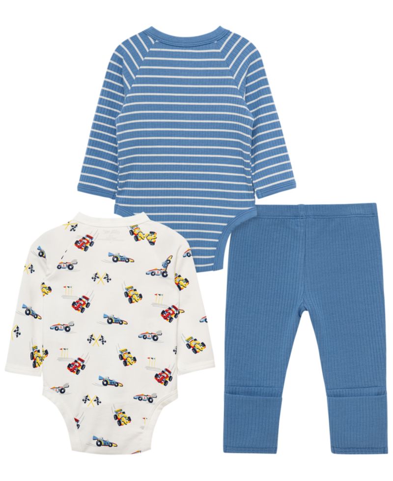 Baby Boys' Grand Prix Cars Long-Sleeve Bodysuit and Pants, 3-Piece Set