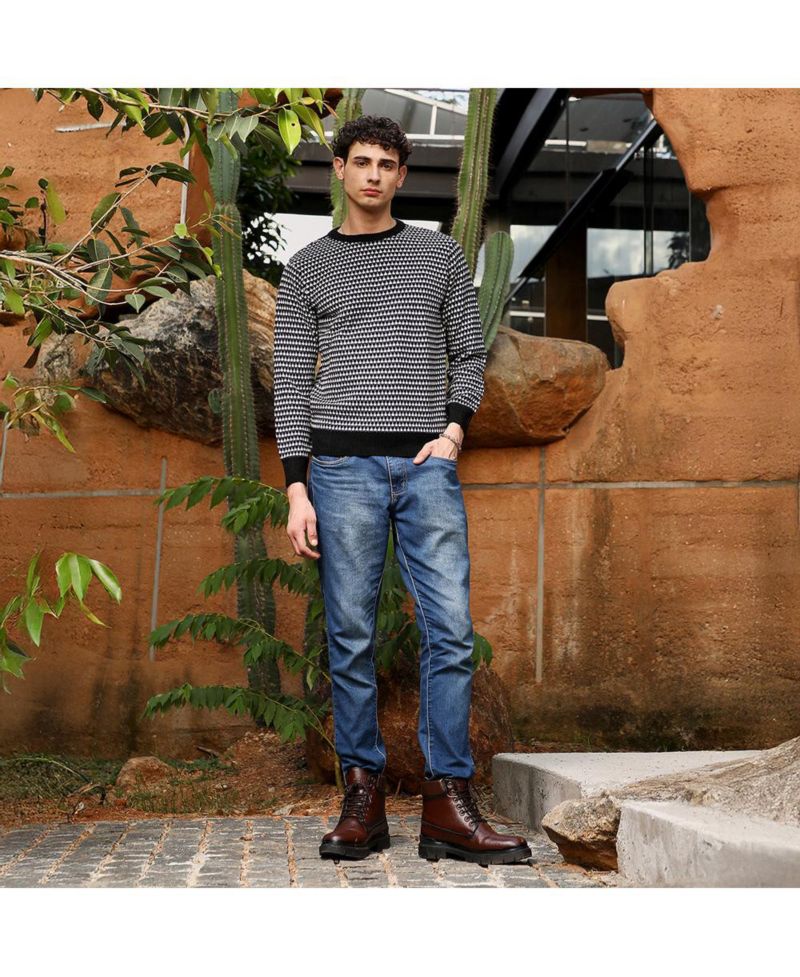 Men's Contrast-Jacquard Knit Pullover Sweater