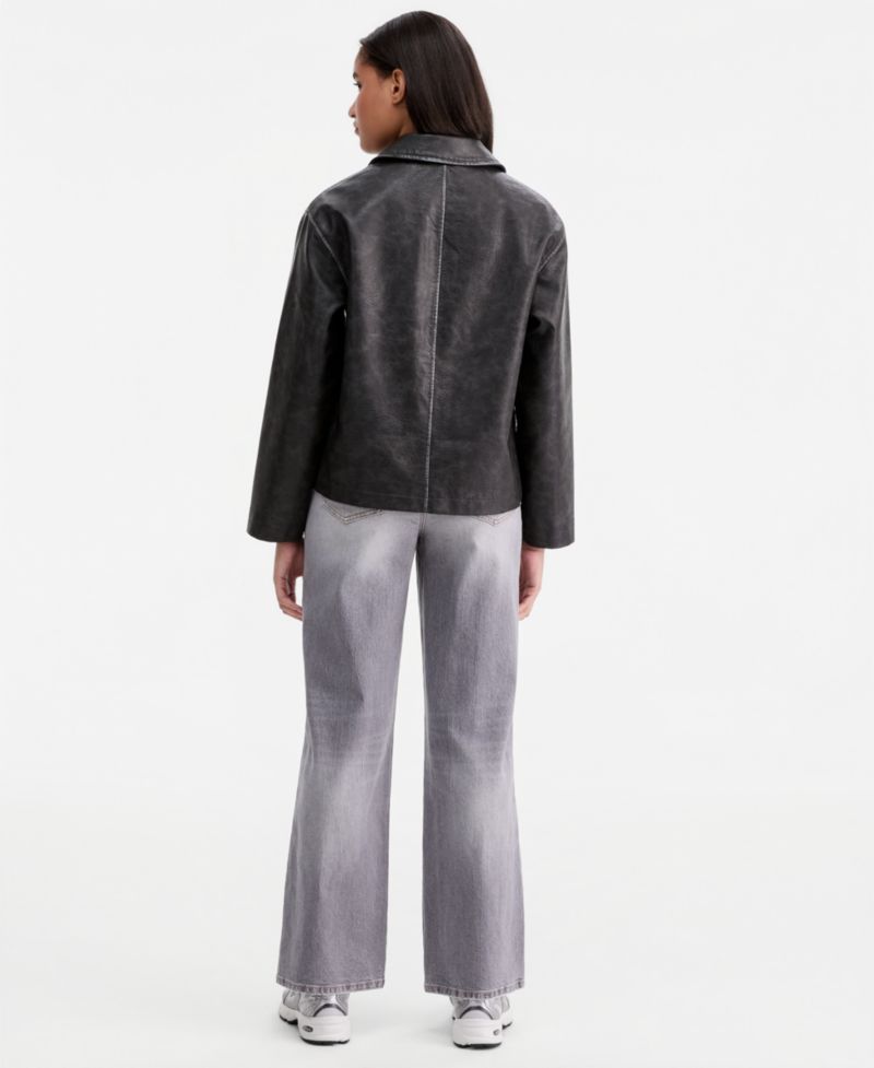 Women's Oversized Faux Leather Bomber Jacket
