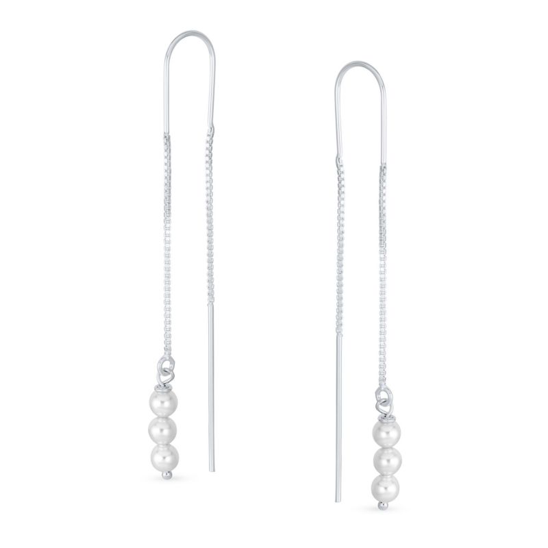 Minimalist Pearl Beads Threader Earrings Sterling Silver Stabilizing U Hook