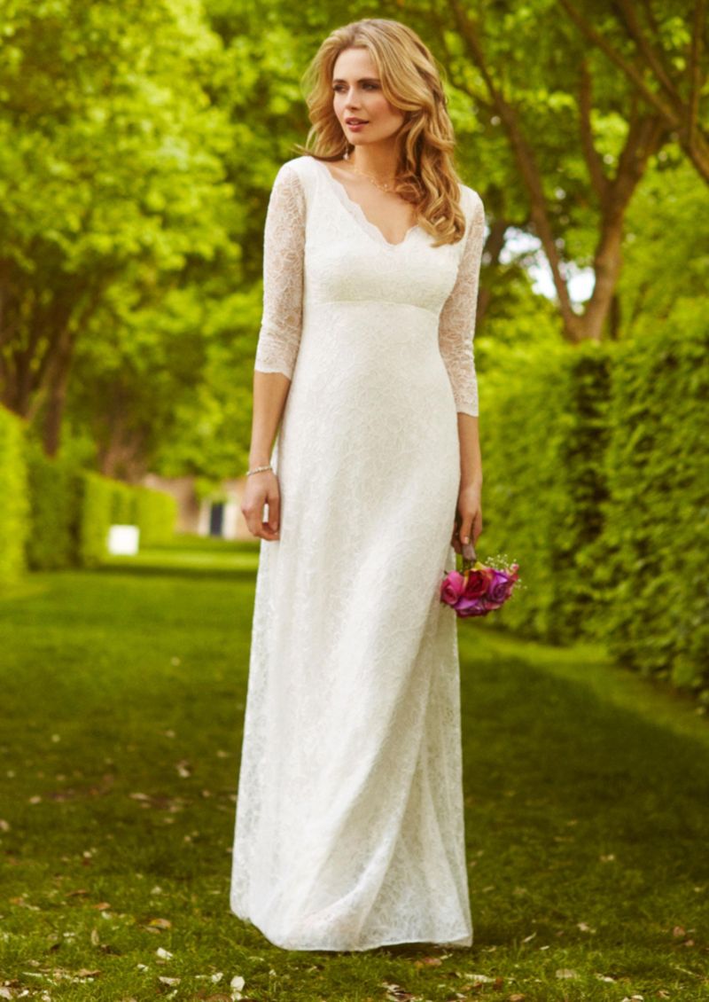 Women's Anya 3/4 Sleeve V-Neck Lace Bridal Gown