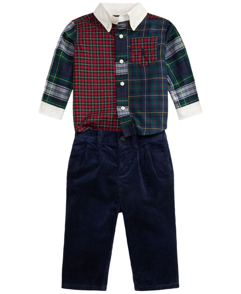 Baby Boys' Plaid Long-Sleeve Corduroy Shirt and Pant, 2-Piece Set