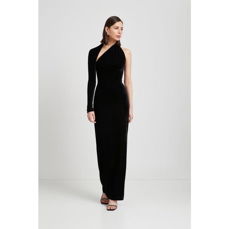 Women's Manhattan Velvet Side-Slit Open-Back One-Shoulder Evening Gown