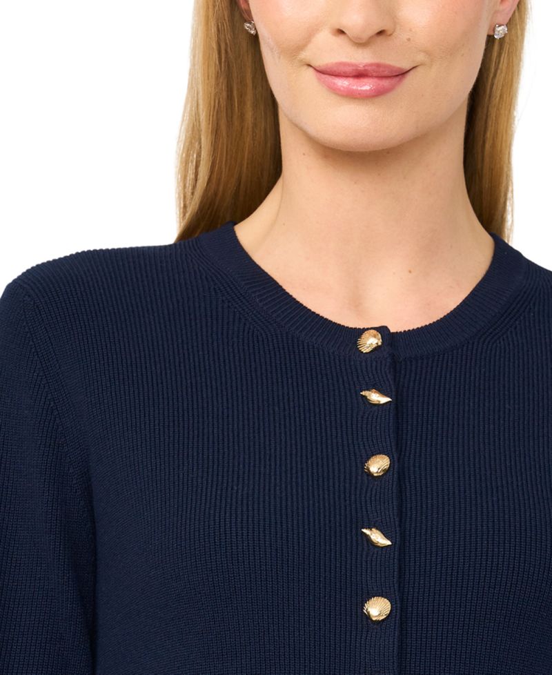 Women's Long-Sleeve Crewneck Shell-Button Cardigan Sweater