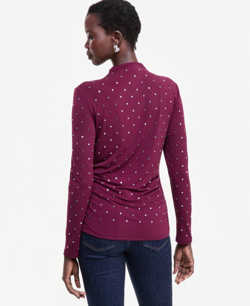 Women's Mock Neck Embellished Top