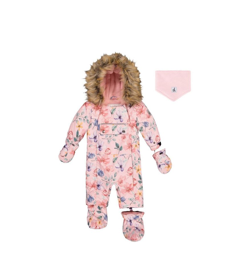 Baby Girls One Piece Snowsuit Adapted for Car Seats Floral Print