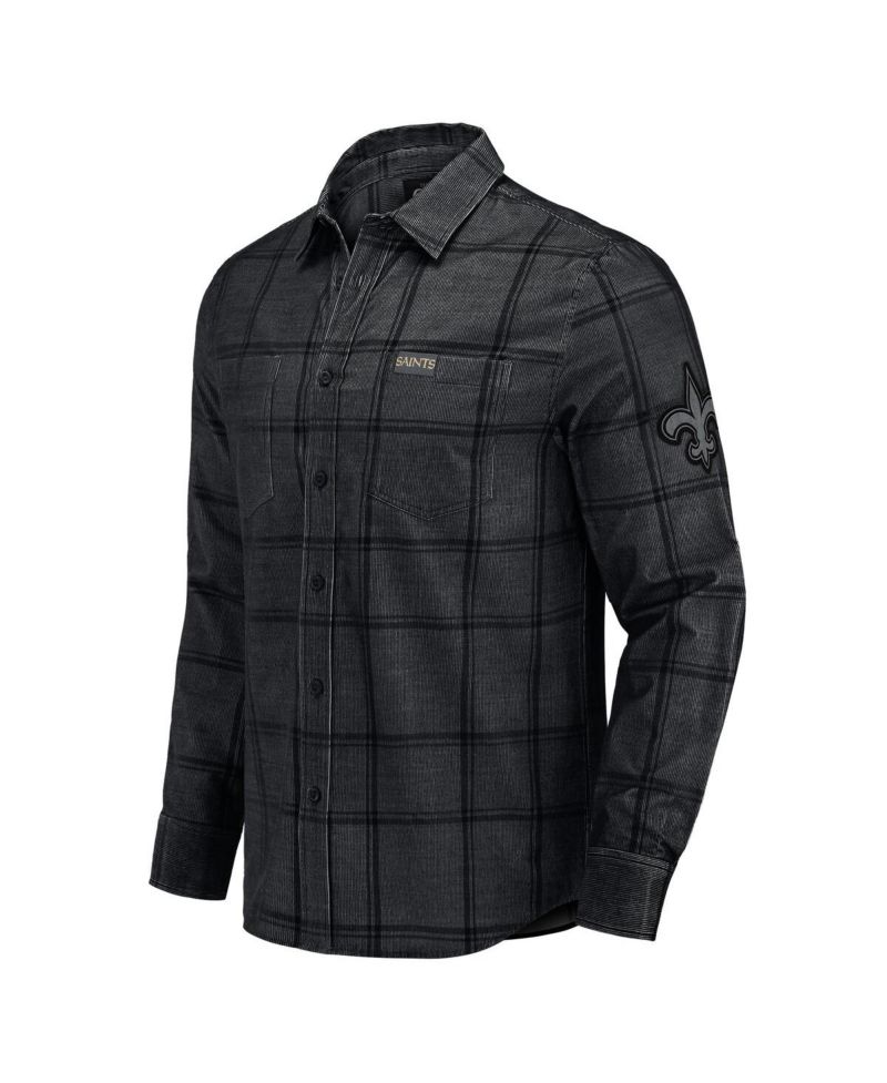 Darius Rucker Collection by Men's Black New Orleans Saints Micro Corduroy Plaid Button Up Shirt