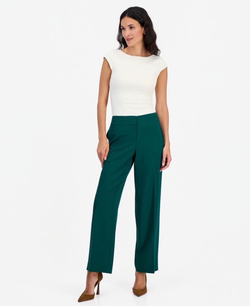 Women's Notch-Collar Stretch Wide-Leg Jacket and Pants, 2-Piece Set