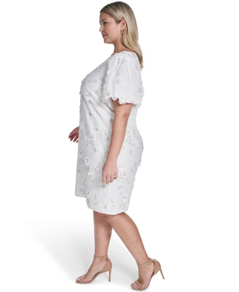 Plus Size Bubble Short-Sleeve Boat Neck Sheath Dress