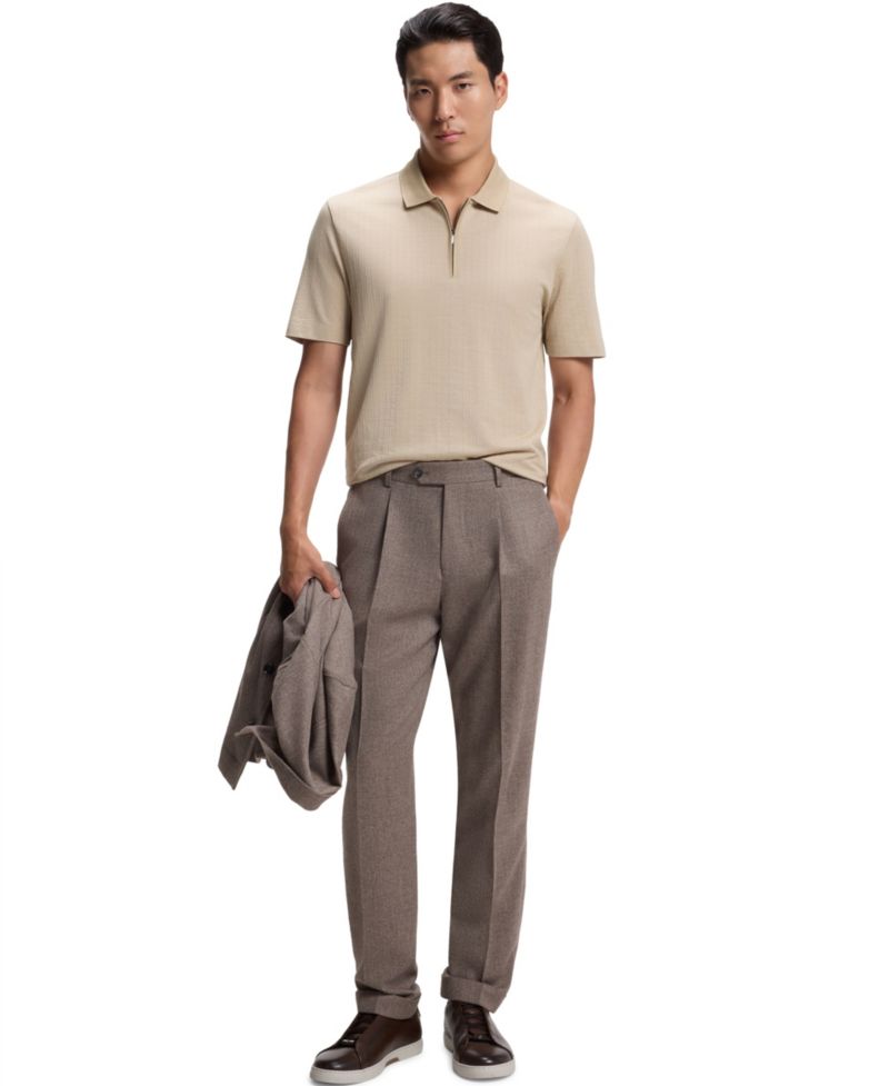 BOSS by Men's Cotton-Silk Blend Zip-Neck Polo Shirt