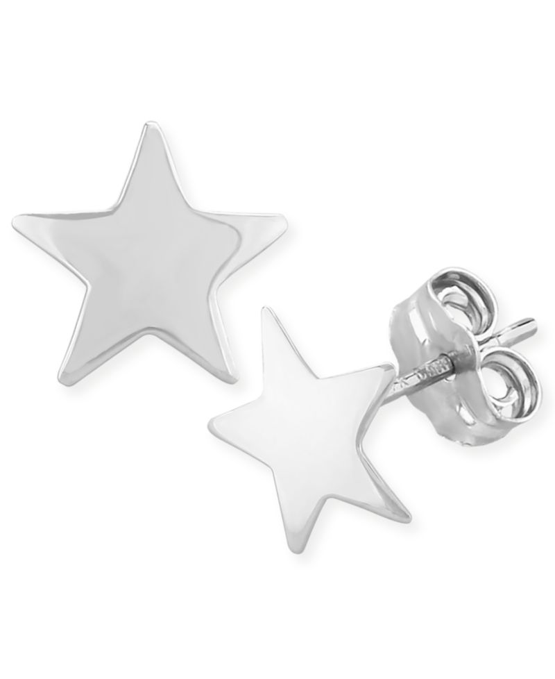 Flat Star Stud Earrings Set in 14k White Or Yellow Gold