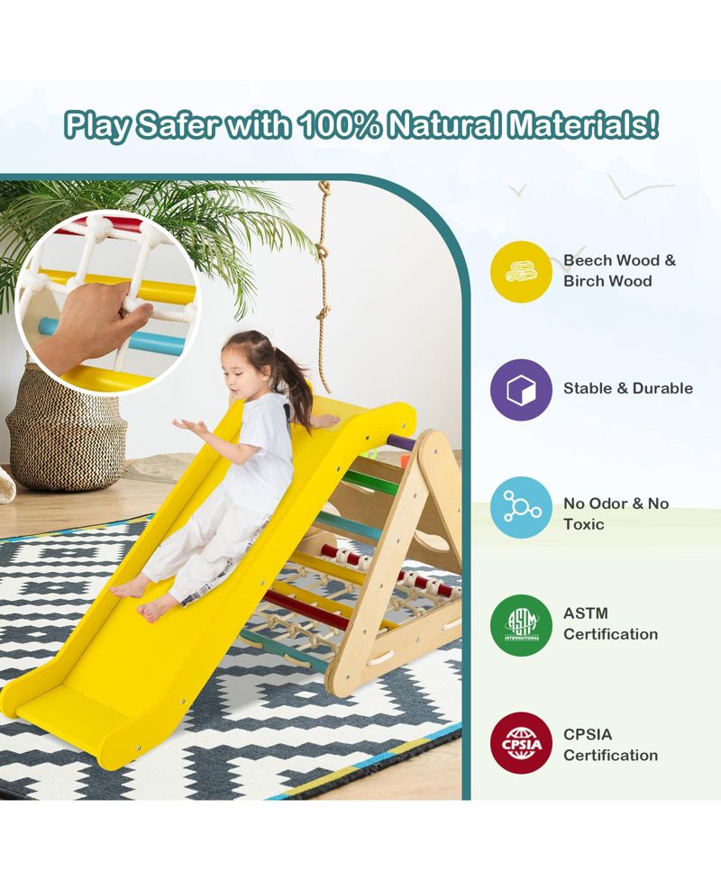 3-Side Triangle Climber with Sliding Board and Climbing Net