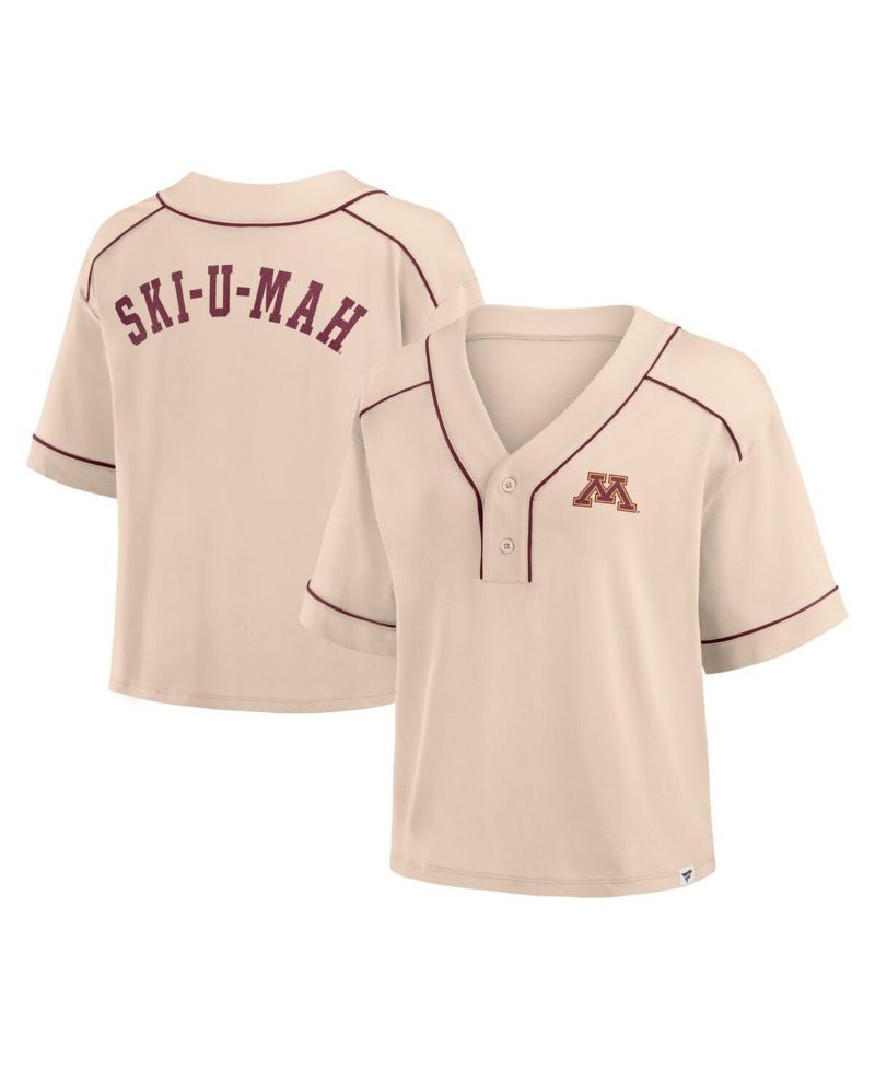 Women's Tan Minnesota Golden Gophers Oversized Dominant Force Cropped V-Neck T-Shirt