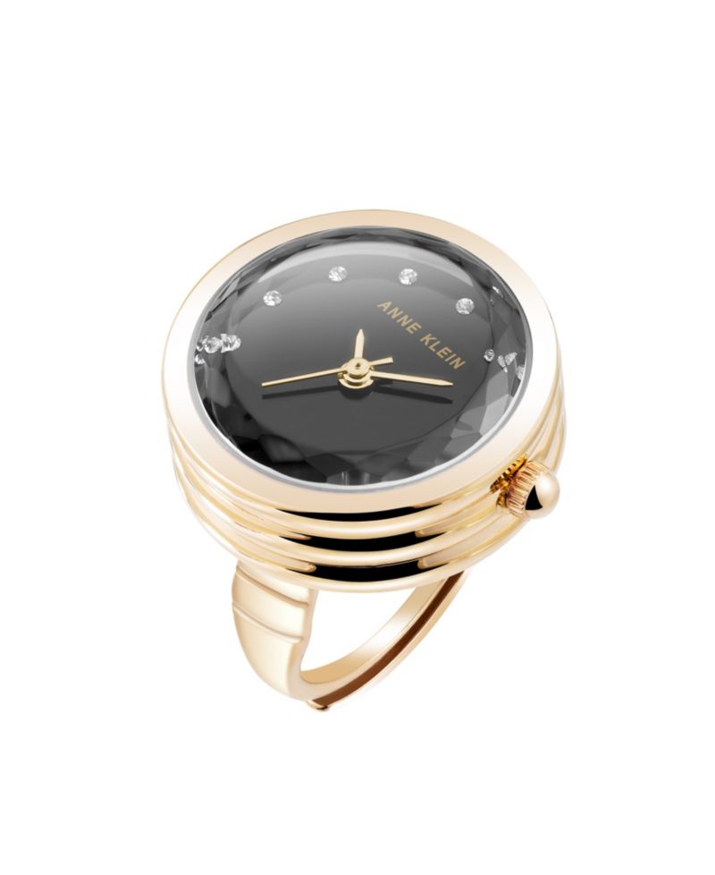 Women's Quartz Faceted Crystal Gold-Tone Alloy Metal Ring Watch, 20mm