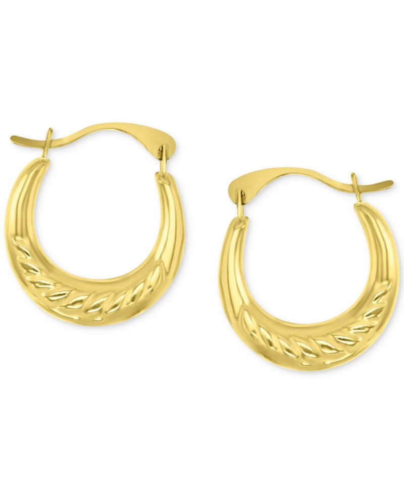 Crystal Pav&eacute; Small Hoop Earrings in 10k Gold, 0.61"