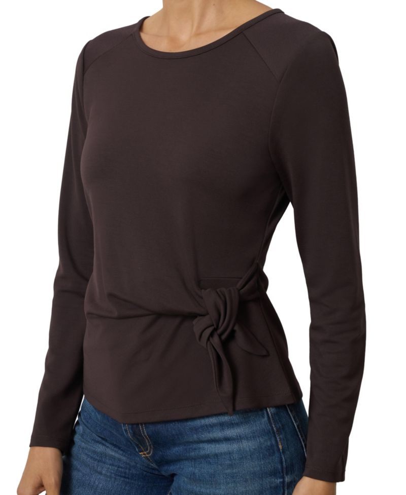 Women's Side-Tie Long-Sleeve Crewneck Knit Top