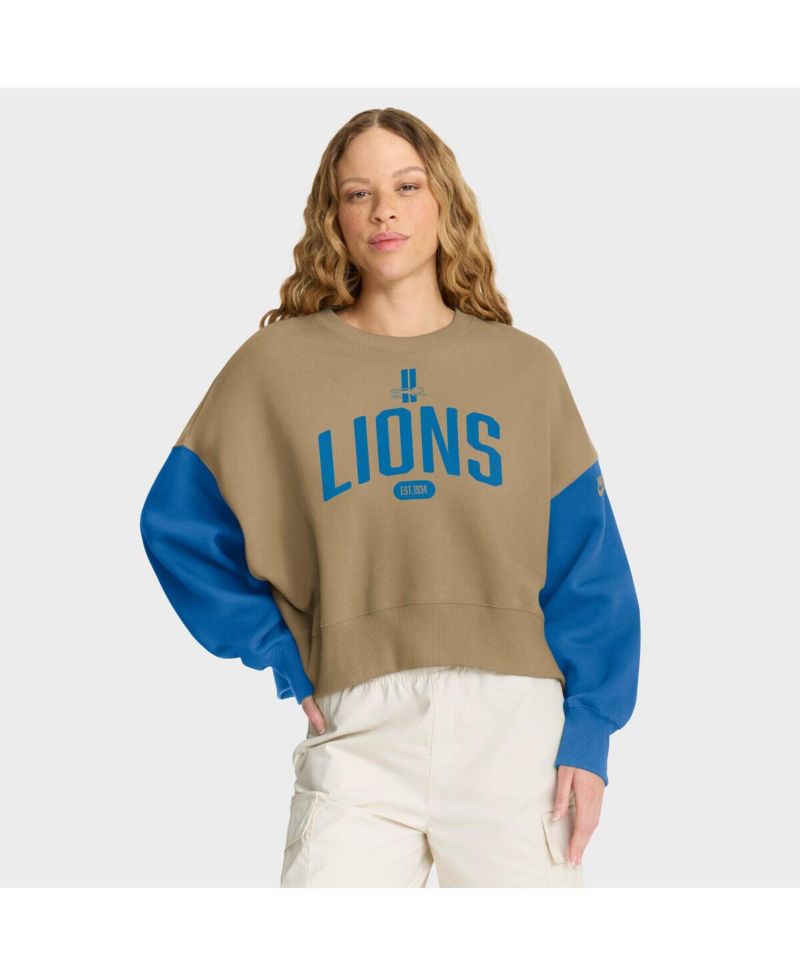 Women's Tan Detroit Lions Oversized Rewind Pullover Sweatshirt