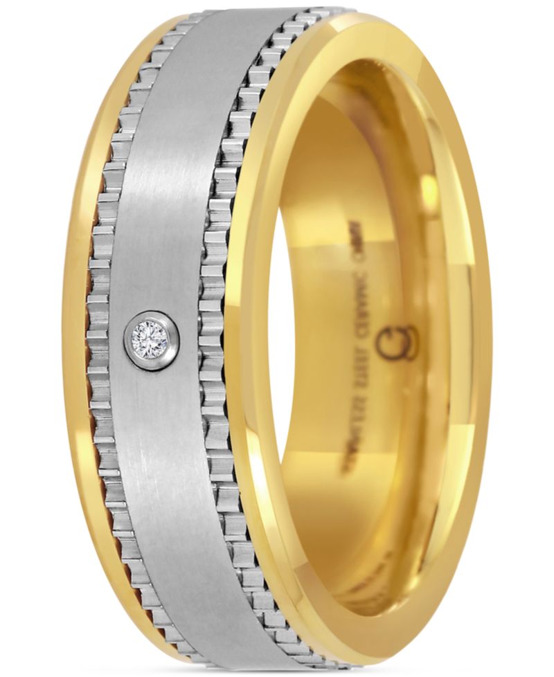 Men's Diamond Accent Two-Tone Ceramic & Stainless Steel Band