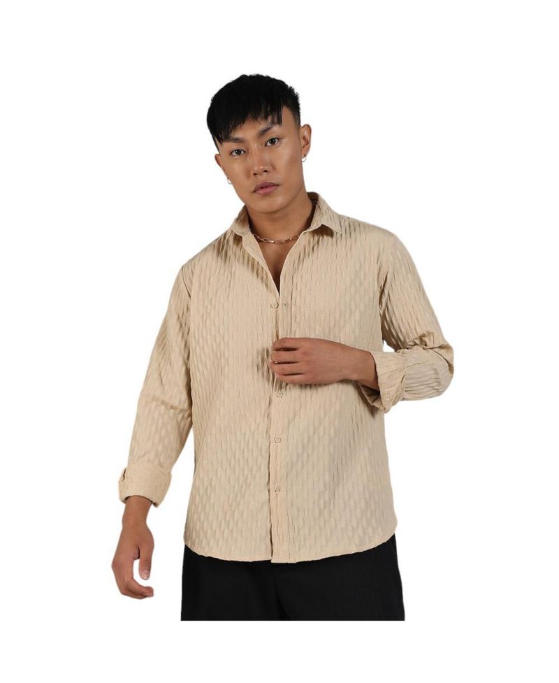 Men's Butter Yellow Crinkled-Weave Shirt