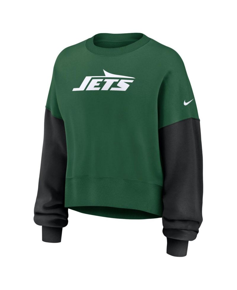 Women's Green New York Jets Oversized Color-Block Pullover Sweatshirt