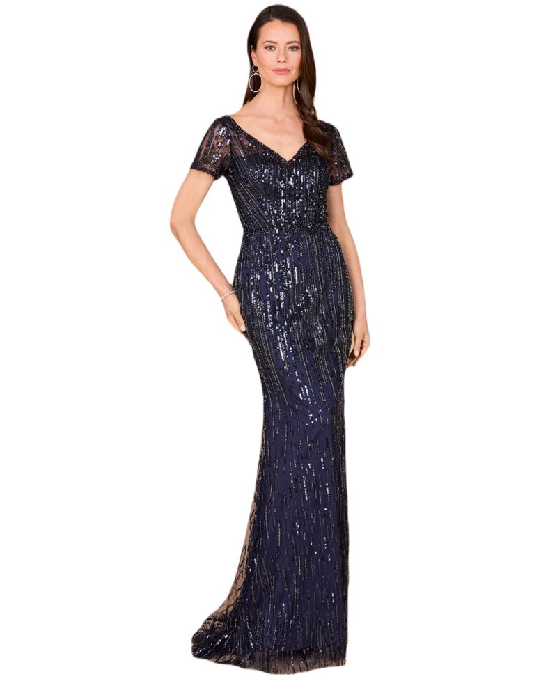 Women's Short Sleeve, Beaded Mermaid Gown