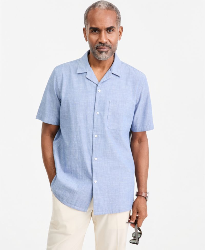 Men's Cotton Chambray Short-Sleeve Camp Shirt