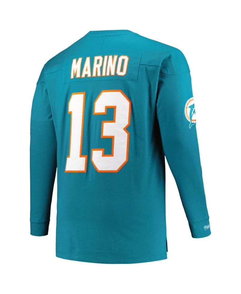 Men's Dan Marino Aqua Miami Dolphins Big and Tall Cut and Sew Player Name and Number Long Sleeve T-shirt