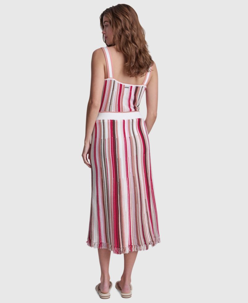 Women's Pointelle Stitch Striped Midi Skirt