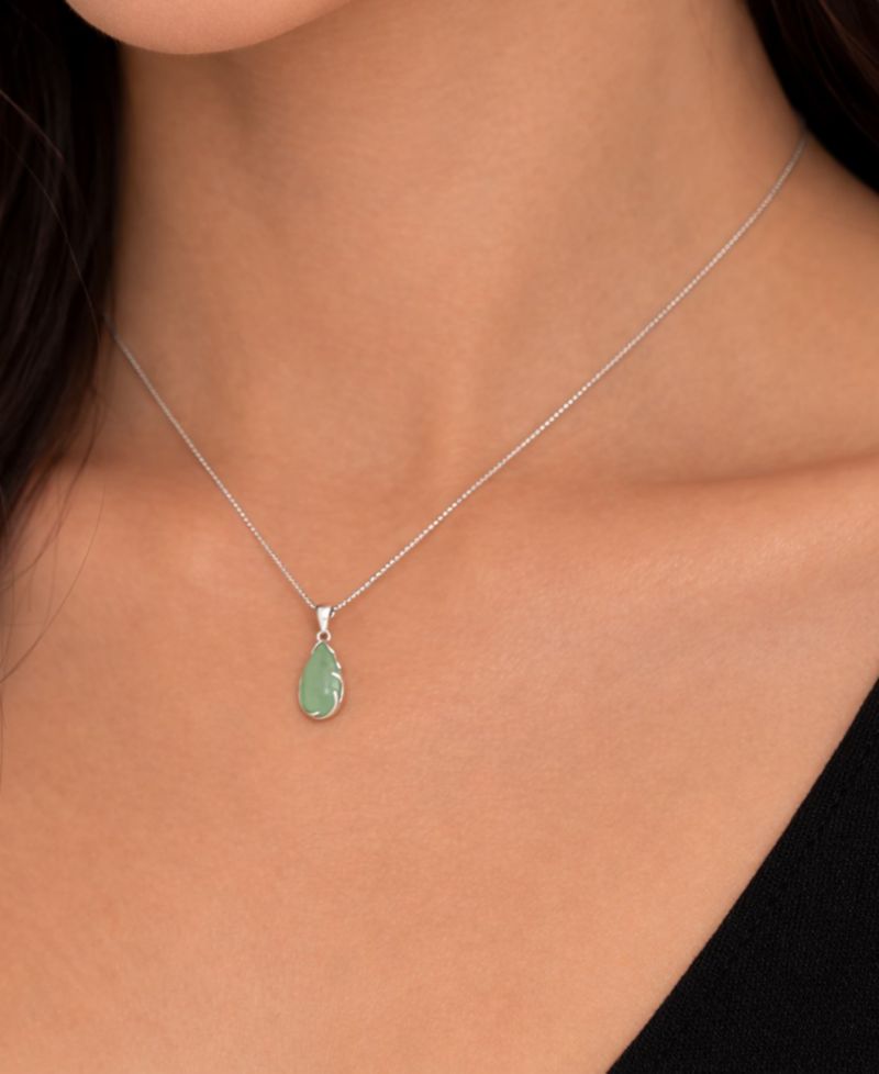 Green Jade Pendant Necklace in Sterling Silver