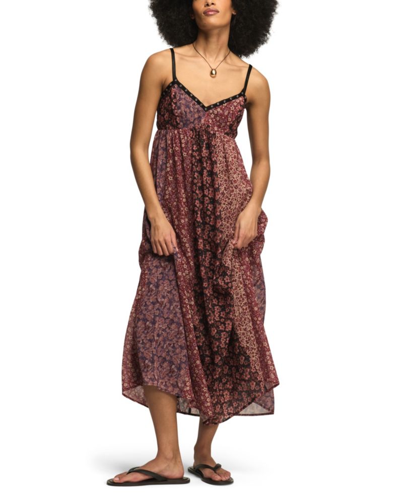 Women's Print V-Neck Mix Midi Dress