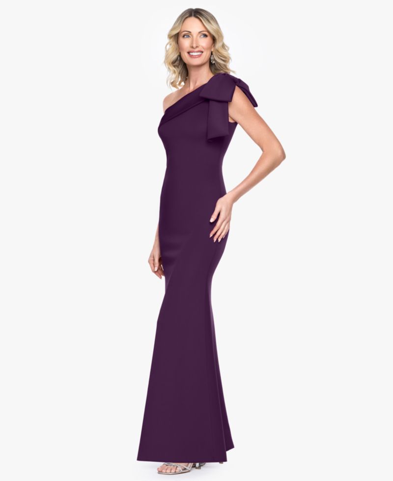 Women’s One-Shoulder Bow Scuba Long Dress