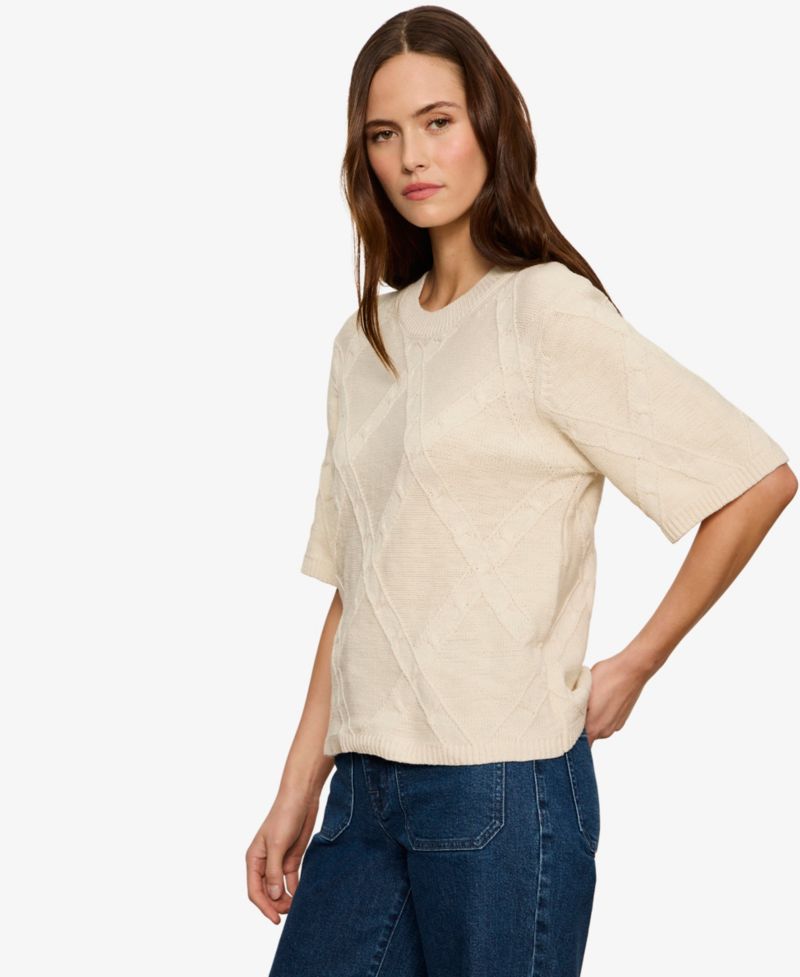 Petite Short-Sleeve Cotton Sweater T-Shirt