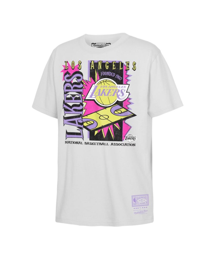 Big Boys and Girls White Los Angeles Lakers Neon Court Shock T-Shirt
