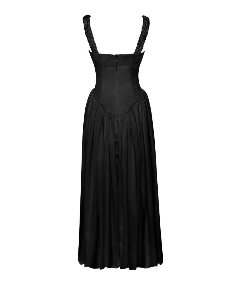 Women's Noreen Black Satin Drop Waist Maxi Sundress