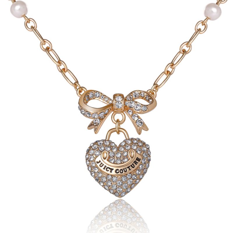 -Tone Pearl Heart Pendant Necklace