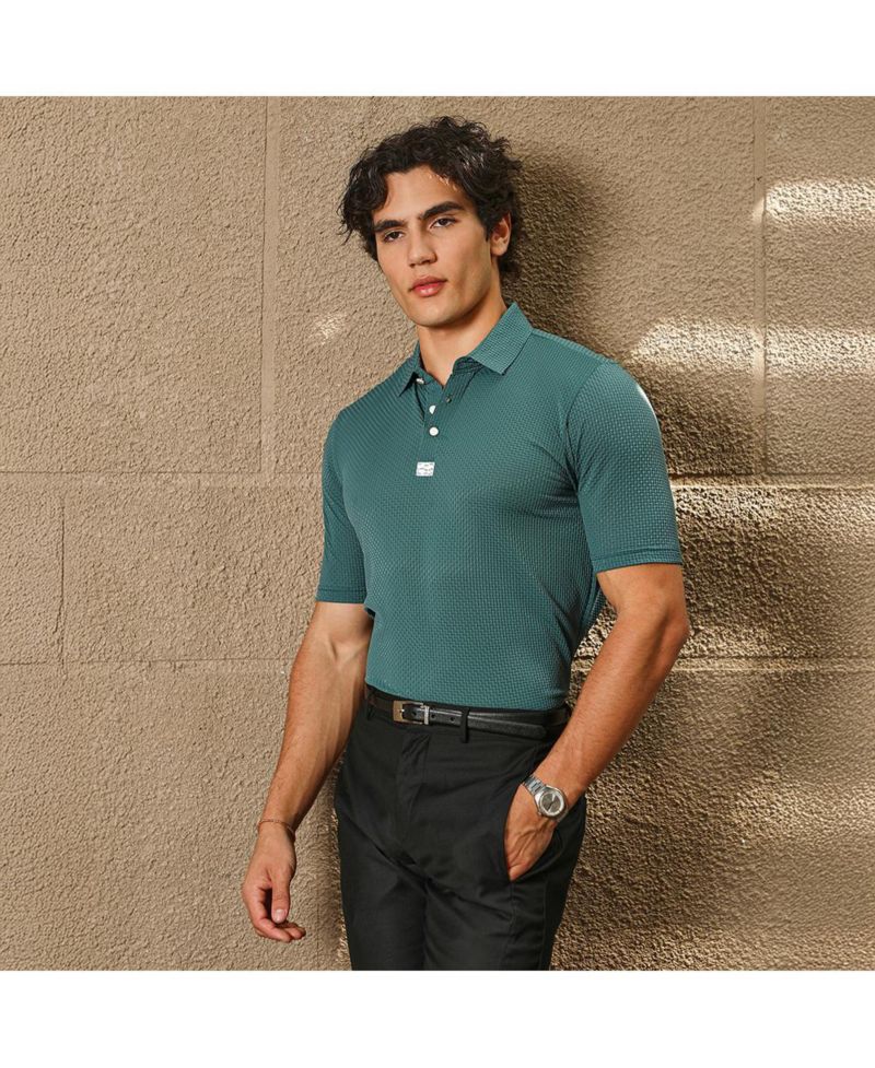 Men's Emerald Green Warp-Tactile Polo T-Shirt